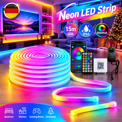 Neon Led Strip 24V 15m RGB Flexible Streifen Lights Musik Sync Wasserdicht NEU