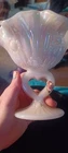 Vintage Fenton Cabbage Rose Ruffled Edge Pedestal Milk Glass Compote
