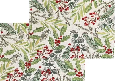 CHRISTMAS HOUSE Set of 2 Tapestry Kitchen Placemats,12"x18", CHRISTMAS HOLLY BERRIES & LEAVES,CH