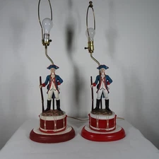 Vtg 1970s Revolutionary War Minuteman Soldier Table Lamp SET of 2 Working