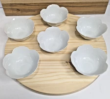 Porcelain Lotus Flower Shape Snack Bowls Set of 6 White Small Serving Dishes