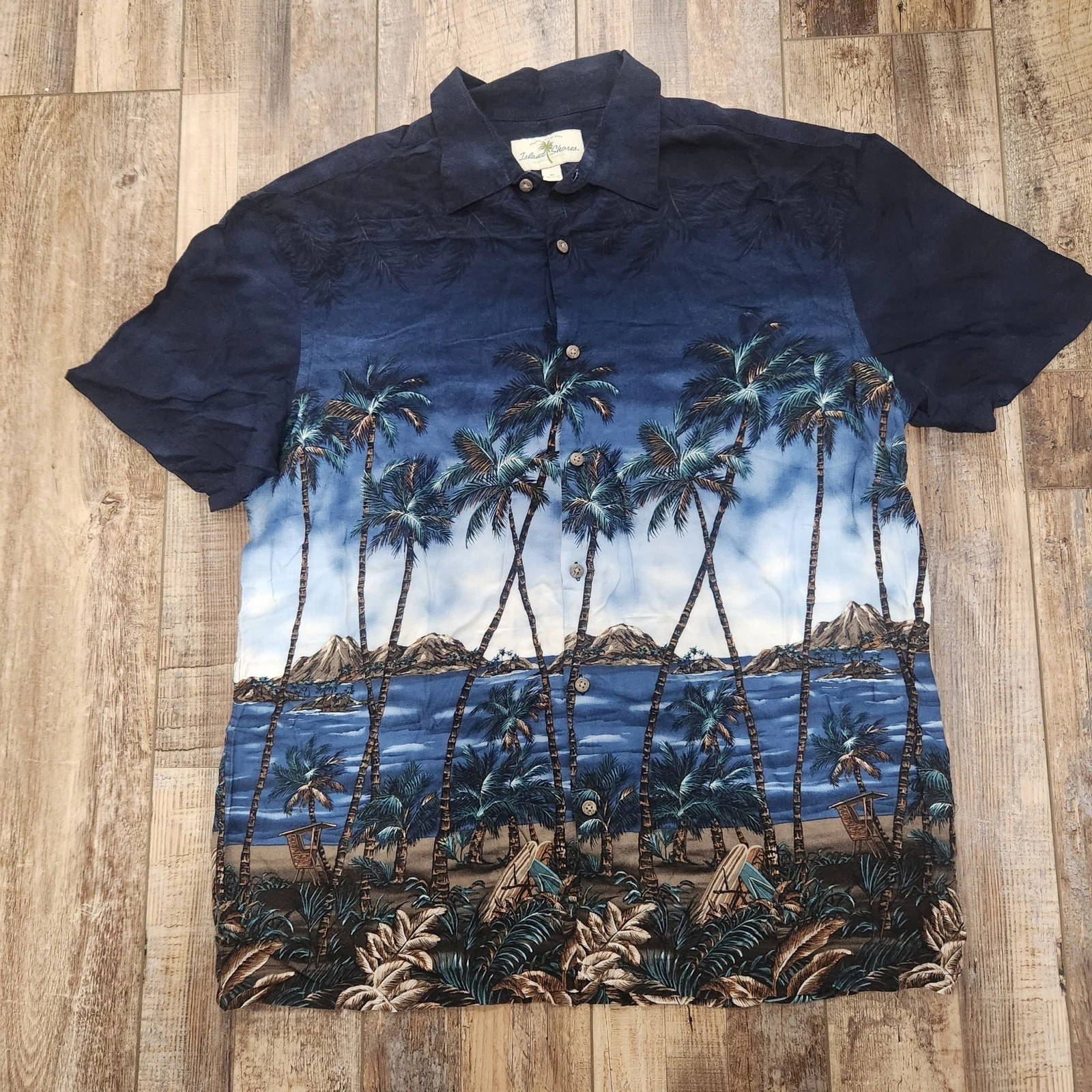 VTG Hawaiian Shirt XL Aloha Beach Luau Party Vacation Island Shores Palm Trees
