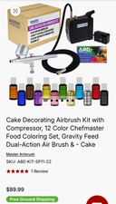 Master Airbrush Cake Airbrush Kit w/ Compressor, Gun, Hose  12 Edible Colors