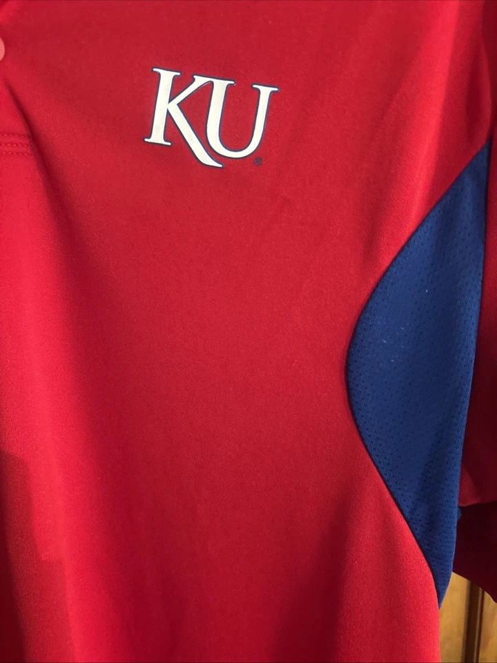 Men’s Red Adidas University Of Kansas KU Jayhawks Golf Polo Medium - Image 4 of 4