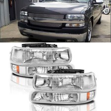 Headlights Assembly For 1999-2006 Tahoe Suburban 1500 2500 Chrome Housing Pair