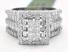 GENUINE 4.50 Cts DIAMONDS ENGAGEMENT RING 14k WHITE GOLD - Free Certificate