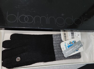 PORTOLANO BLOOMINGDALE WOMEN BLACK GREY WOOL/CASHMERE/RAYON ONE SIZE NWT GLOVES 