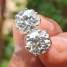 Certified 6.00 Ct Treated White Diamond Solitaire Stud Earrings, 925 Silver