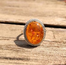 Christmas Baltic Amber Gemstone 925 Sterling Silver Handmade Ring All Size