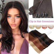 100 Real Natural Clip in Hair Extensions Full Head Thick 8Piece Long Wavy Ombre