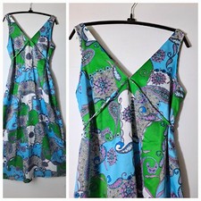 Vintage 1960s Psychedelic Paisley Maxi Night Gown Dress Sz S M Floral