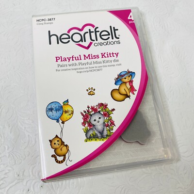 Heartfelt Creations Playful Miss Kitty HCPC3877 Cling Stamps and Die Set Flowers