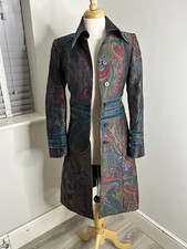 Karen Millen Vintage Oriental Turquoise Green Paisley Print Pea Coat Mac Uk 8