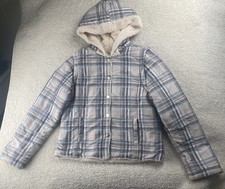 O'neill Winter Coat Women's Med Plaid Hooded Full Zip Off Sleeves Vest