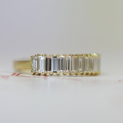Art Deco 0.80 TCW Baguette Cut Moissanite Wedding Band 14K Yellow Gold Plated  - Picture 2 of 6