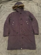 Fred Perry Parka Coat Jacket Synthetic Fur Trim Hood Size Uk 10 Eu 38 Navy