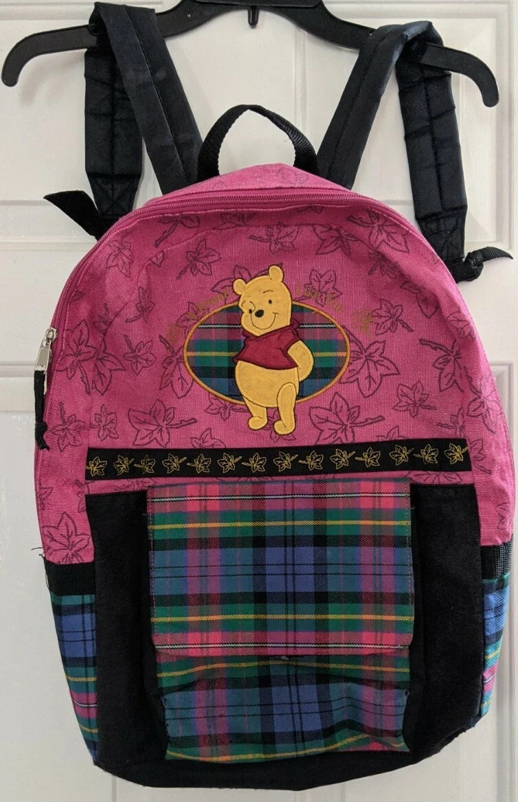 Winnie the Pooh Disney Bookbag Backpack Pink Plaid 1990s School Bag