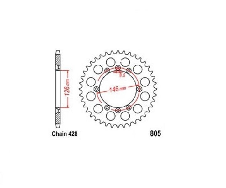 Roue dentee 50T chaine 428 Suzuki TSX 125 balade tout-terrain