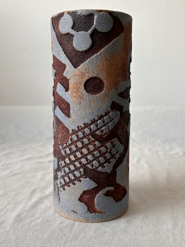 Rare Joan Carrillo Embossed Brutalist Stoneware Studio Pottery Vase Romeo - Picture 3 of 14