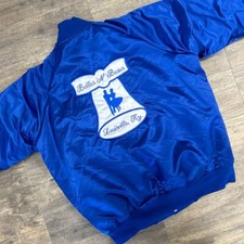 Vintage Belles N Beaus Satin Jacket Men Size XL Blue Made In USA Embroidered