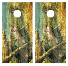 Bass Fishing Barnwood Cornhole Board Wraps FREE LAMINATION 2822