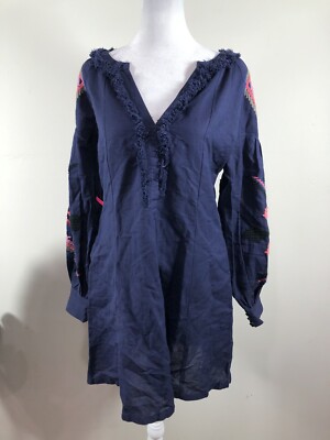 French Connection Blue Embroidered Long Sleeve Eclipse Size 4 | eBay