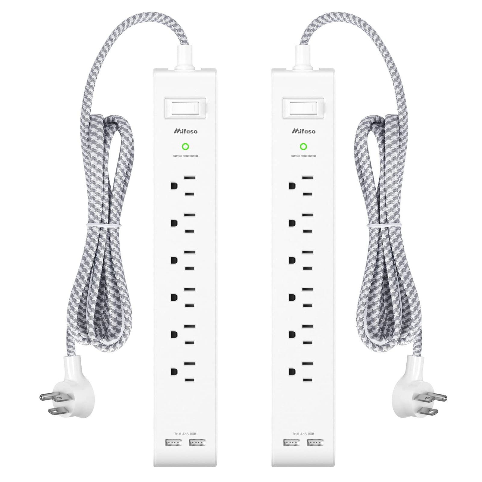 2 Pack Power Strip Surge Protector - 6 Outlets 2 USB Ports 5Ft Long Extension...