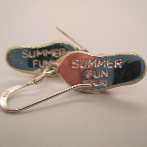 Sterling Silver FLIP FLOP EARRINGS Beach Jewelry SPRING BREAK Dangle DROP Pink - Picture 4 of 4