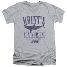 Jaws Quints Mens Slim Fit V-Neck T Shirt Athletic Heather