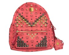 MCM Red Pink Large Visetos Laptop Backpack Go...