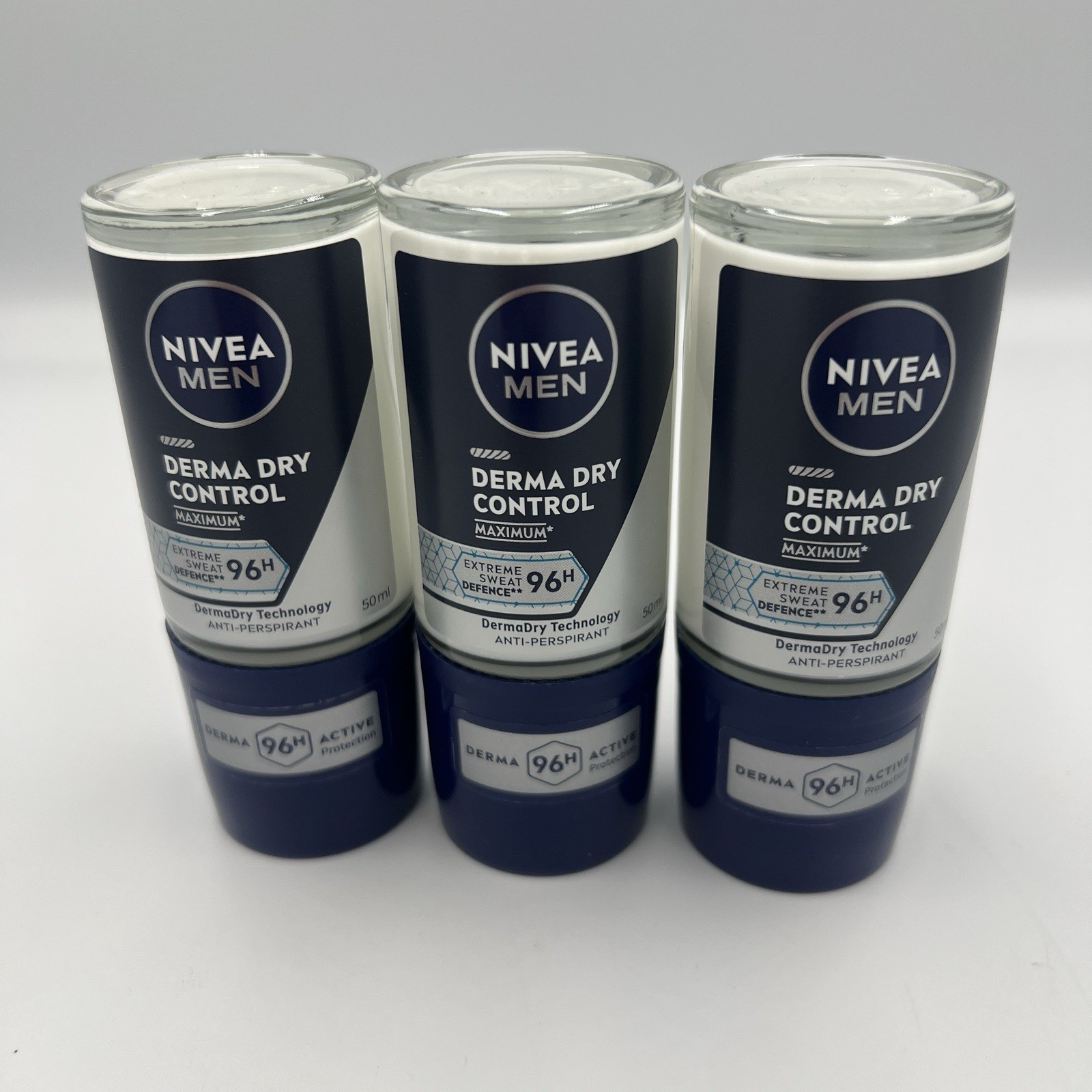 3x NIVEA Men Derma Dry Control Antiperspirant 96h Deodorant Roll-On for Men
