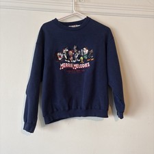 VINTAGE 90s LOONEY TUNES Merrie Melodies Navy Pullover SWEATSHIRT M