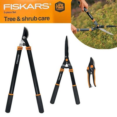 Fiskars 3pc Tree & Shrub Care Set, 1- Pruner & 1-Looper & 1-Hedge Shears