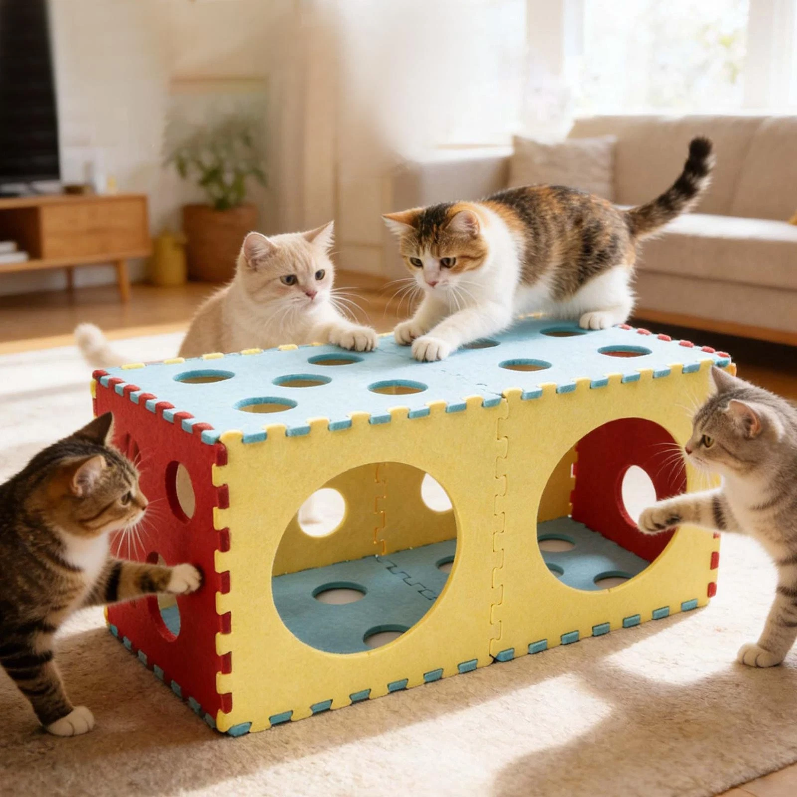 Felt Cat Tunnel Toy Scratch Resistant Portable Durability Cats Hideaway Cave