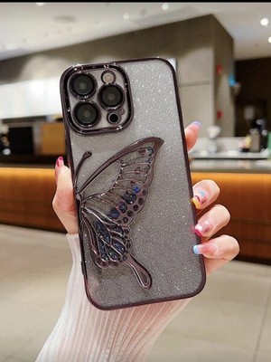 High Quality Electroplated Gradient Glitter beaded wing design butterfly case 