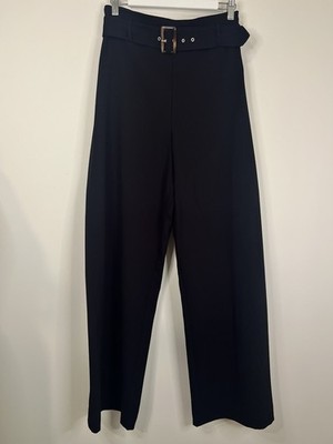 Review Wide Leg Pants Size AU18 US14 Black Belted Tapered to Waist Workwear
