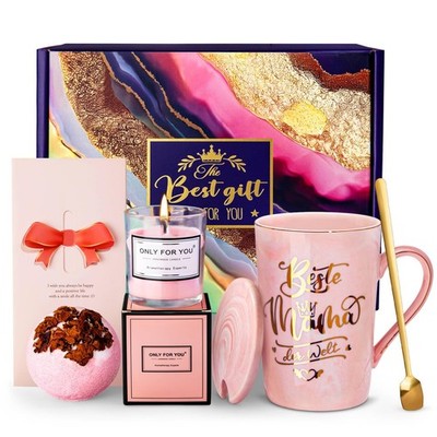 Muttertagsgeschenk Set 14 oz rosa Marmor Kaffeetasse mit Kerze Bade Wellness Box