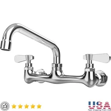 Wall Mount Kitchen Faucet Commercial 8 Inch Gooseneck Dual Handle 360 Swivel New