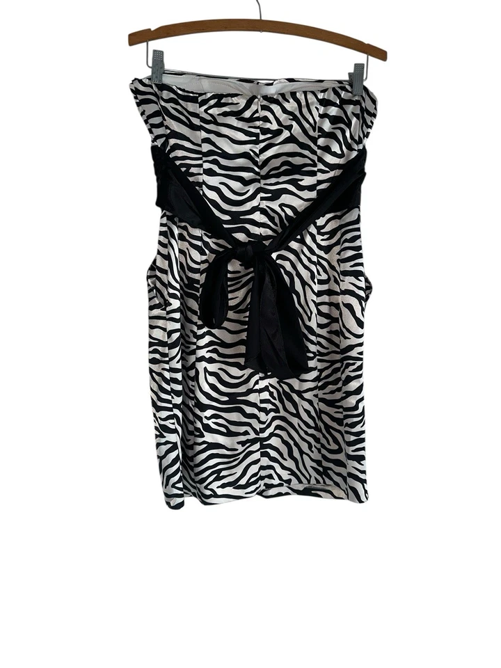 Mini Vestido Babydoll Vintage Y2K Jump Apparel Sin Tirantes Talla 12 Negro Blanco Cebra Foto 3 de 4