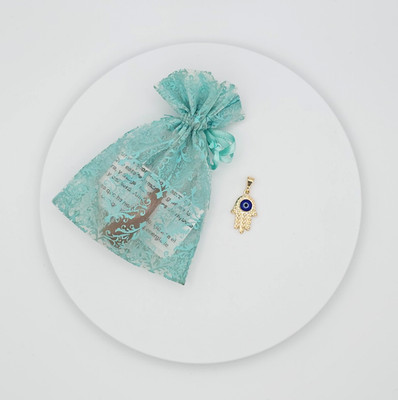 Charm Pendant Fatima Hand Blue Evil Eye Gold Filled 18K proteccion exito