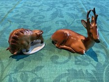 ZSOLNAY Hungarian Handpainted Porcelain Of Sitting Deer And Bison Both Pristine