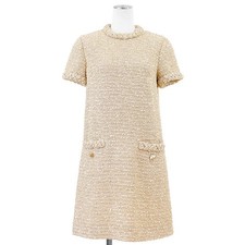 Valentino Lurex Tweed Rockstud Dress S/S Women Size 38 Gold/Ivory