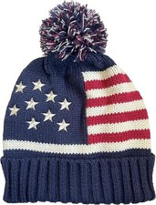 Women Men American Flag Cuffed Knit Hat USA Flag Patriotic Beanie with Pom Pom