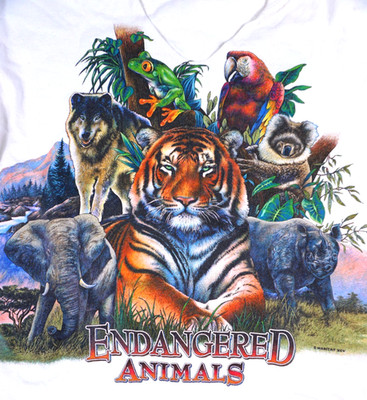 Vintage All Over Print Animal Habitat T Shirt Tee Large Tiger White V Neck Zoo