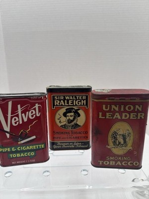 (3) VINTAGE TOBACCO TINS- SIR WALTER RALEIGH & Union Leader -Velvet Pipe Tobacco