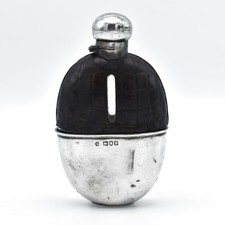Edward VII Sterling Silver Leather Hip Flask Spirit Flask 1901