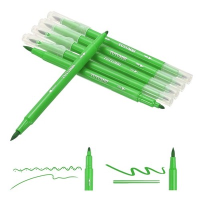 Dual Brush Markers, Grass Green Fine and Brush Tip Pen for Coloring, 6 Pcs