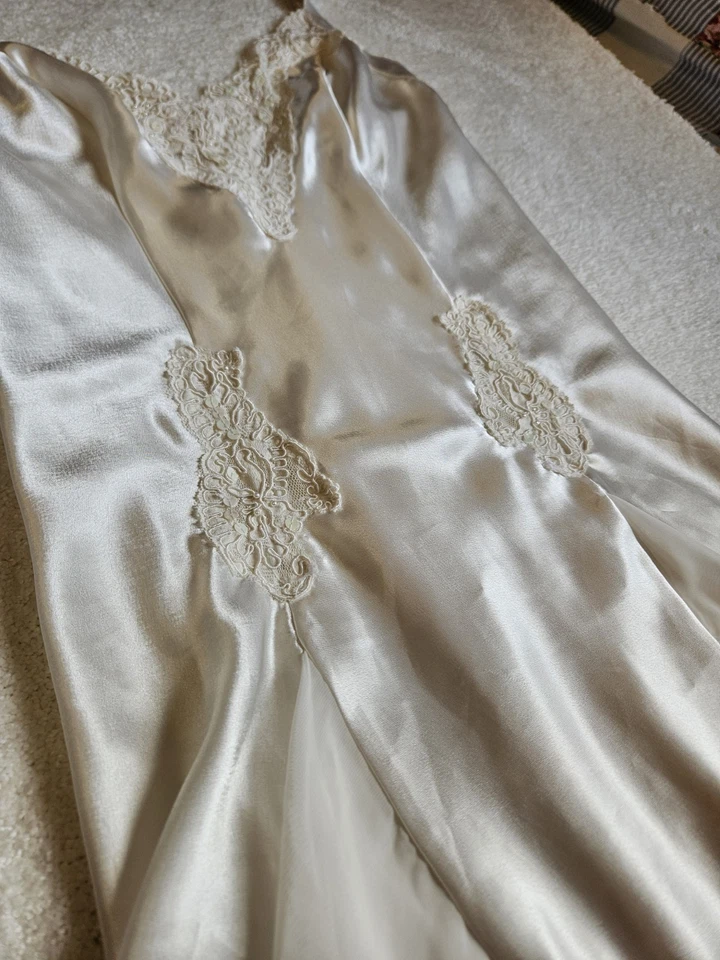 Victoria Secret женщин слоновой кости блестки кружева аппликация атласное свадебное ночное платье Sz M - Изображение 2 из 4