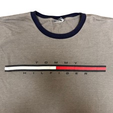 Vintage Tommy Hilfiger T-shirt Mens XL Gray Big Flag USA Made 90s Y2K