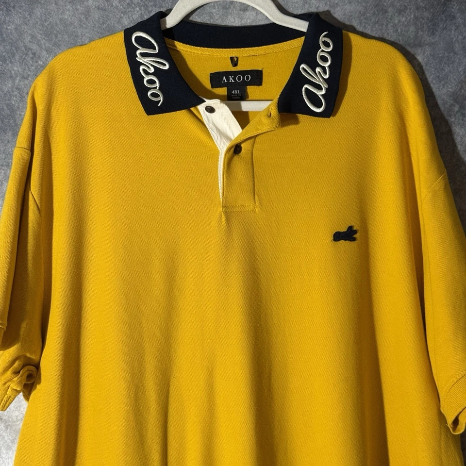 Мужская желтая рубашка-поло AKOO 4XL с вышитым логотипом Fox контрастный воротник уличная одежда - Изображение 2 из 4